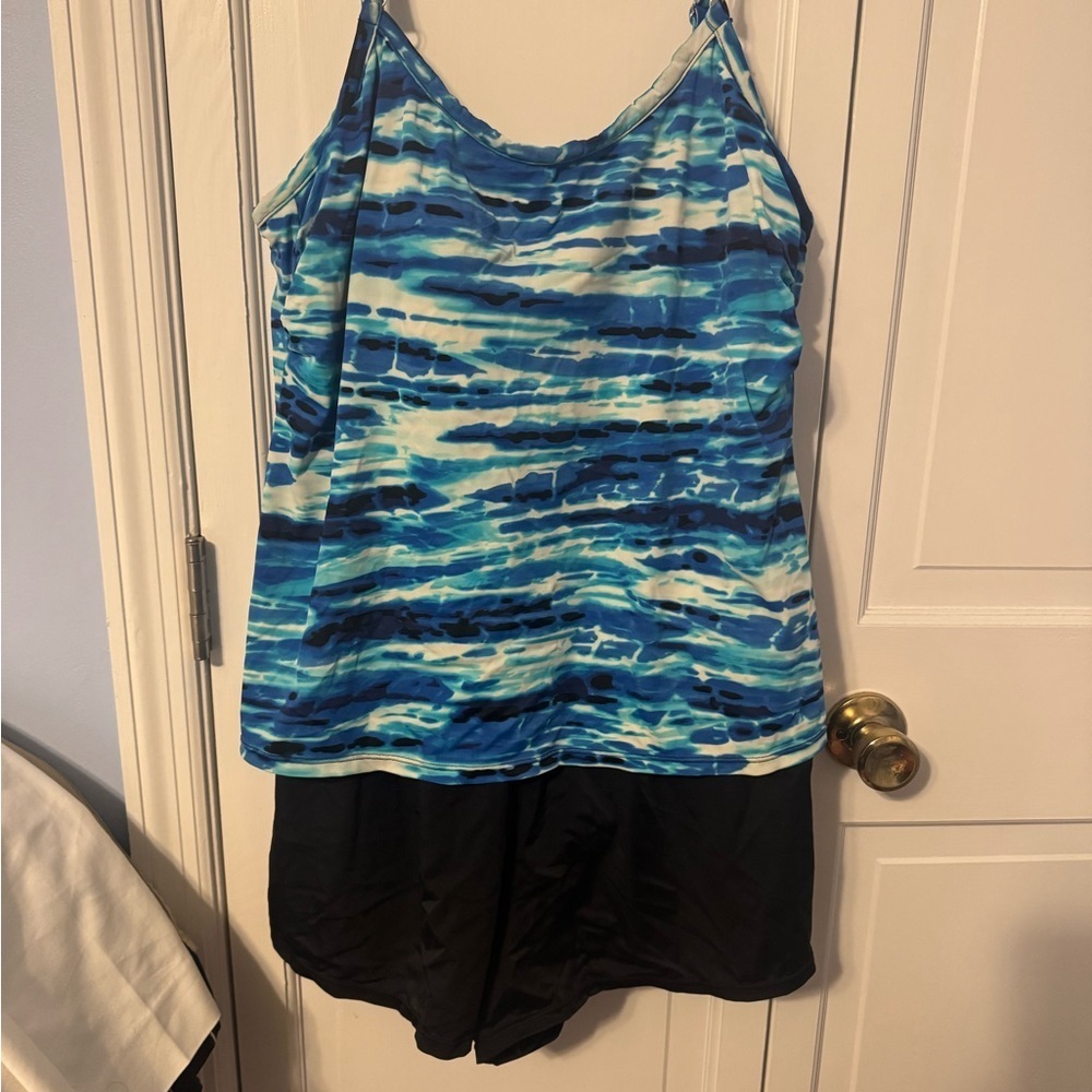 Croft & Barrow Blue and Black Patterned Swimwear